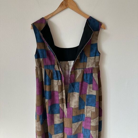 Handmade Printed Multicolor Patchwork Scarecrow Sleeveless Maxi Ruffle Hem Dress - Picture 8 of 8